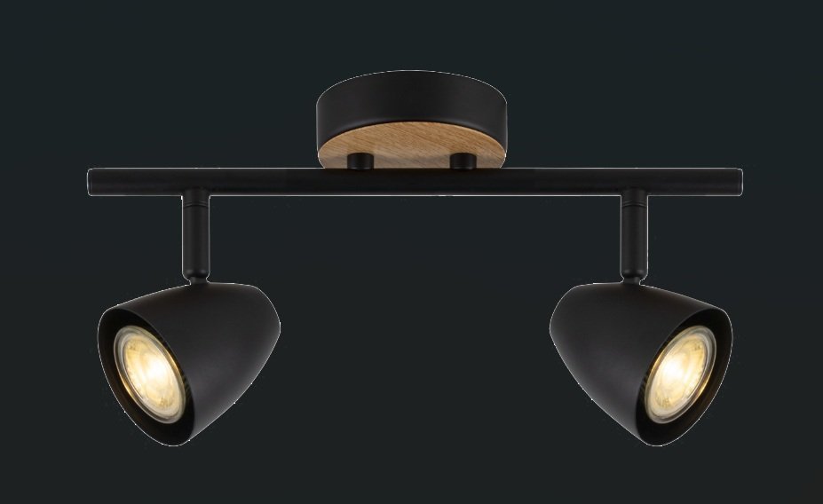 APLIQUE 2 X GU10 NEGRO+MADERA TULIPA CALADA